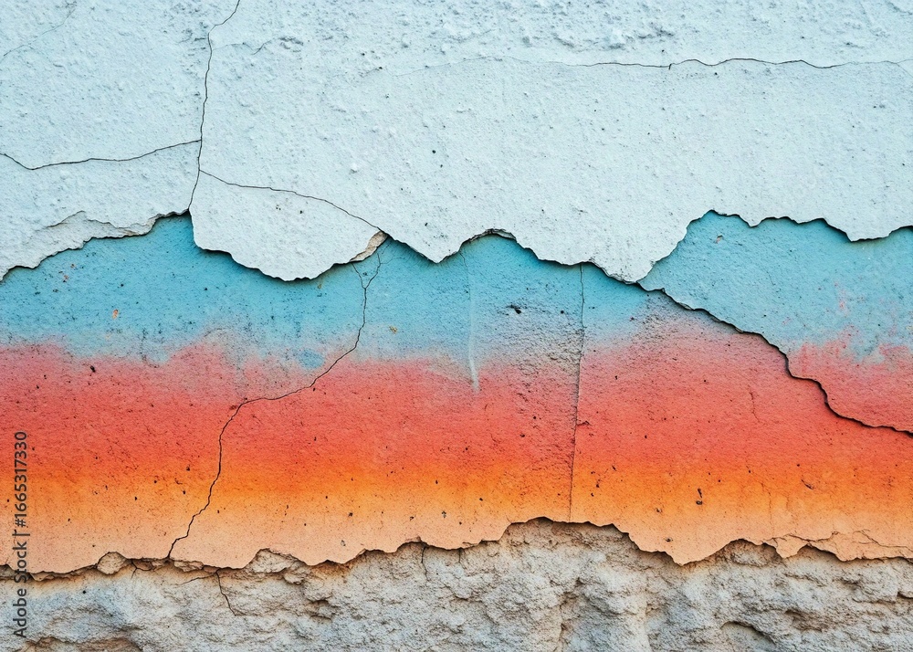 Obraz premium A multi-colored gradient of peeling paint reveals a cracked, weathered surface.