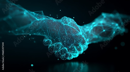 Digital handshake technology partnership collaboration business agreement concept art