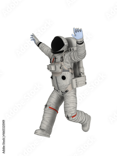 Happy astronaut runs left
