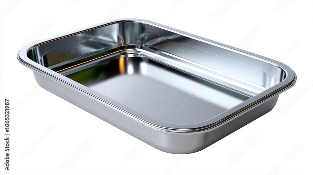 Stainless steel rectangular food pan on white background Stainless steel rectangular food pan on white background