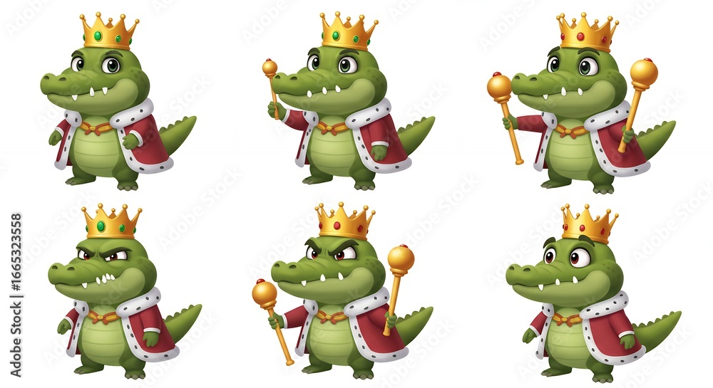 Fototapeta premium Cartoon crocodile king characters set