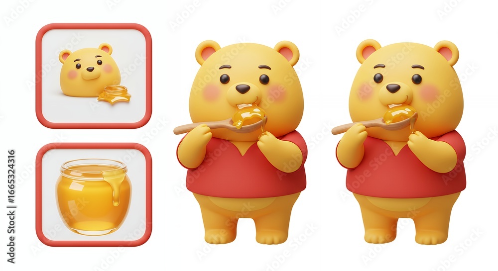 Obraz premium Cute cartoon bear eating honey illustration