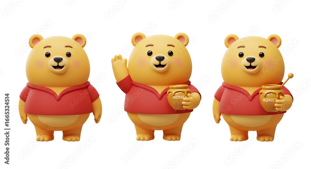 Naklejka premium Cute cartoon bears holding honey design illustration