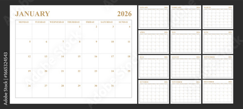 2026 Printable Calendar Landscape, Monday Start
