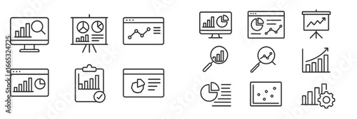 Unique collection of data visualization icons showcasing charts and graphs for professional presentations and reports