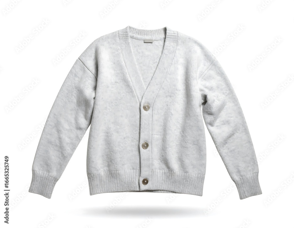 Fototapeta premium Light gray cardigan, front view, isolated