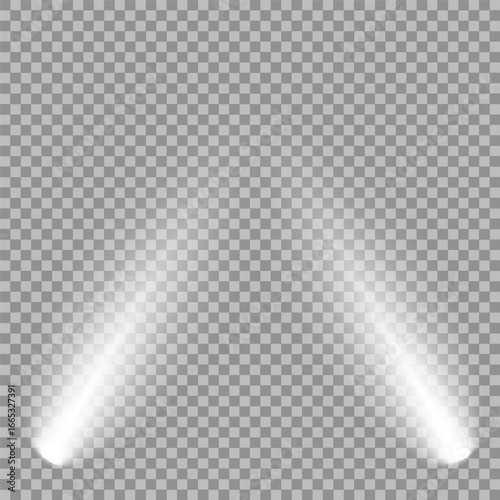 Spotlight on dark wall, realistic soft concert light on abstract stage png. White projector scene with rays, vector illustration Vector illustration Scene illumination collection, transparent effects.