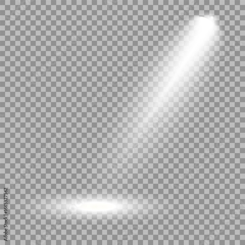 Spotlight on dark wall, realistic soft concert light on abstract stage png. White projector scene with rays, vector illustration Vector illustration Scene illumination collection, transparent effects.