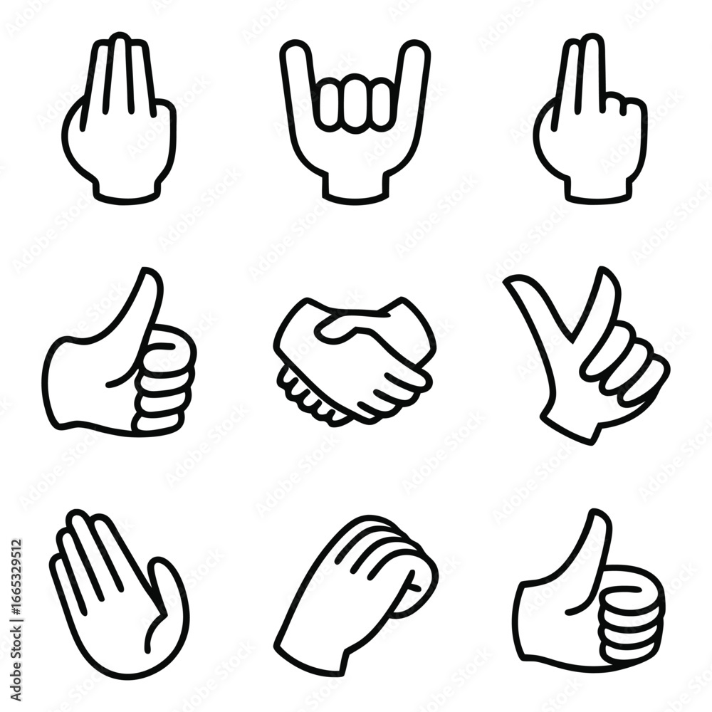Fototapeta premium Collection of Hand Gesture Icons in Outline Style for Web and App Design