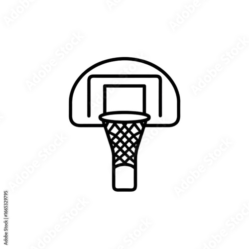 Basketball hoop in simple line art design against white background  