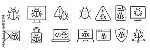 Collection of various cybersecurity icons illustrating protection and threats in digital environments
