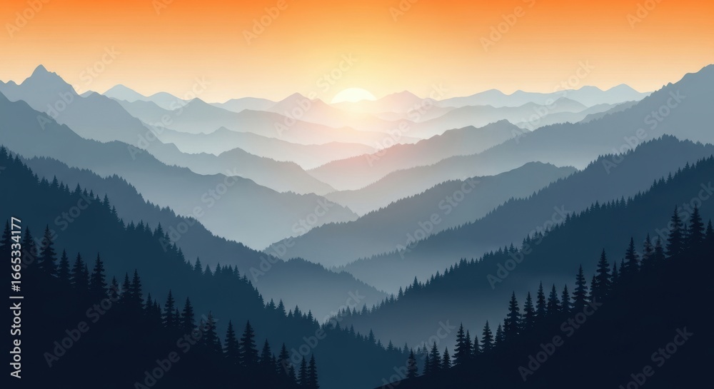 Obraz premium Majestic Mountain Ranges Under a Fiery Sunrise