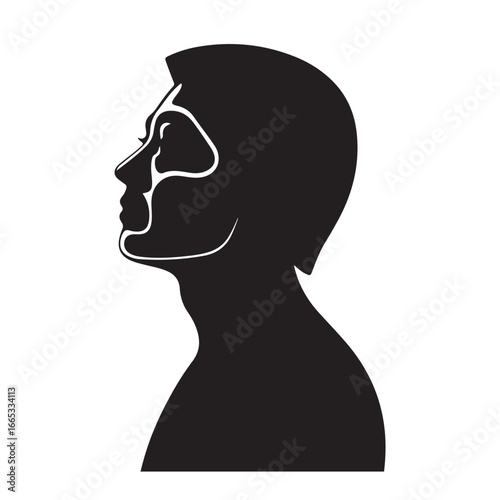 Black silhouette profile of a human head showing facial bones and skull human head silhouette profile view