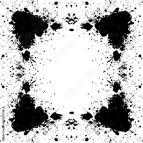 Abstract ink blot rorschach test symmetrical design black and white vector illustration art graphic element