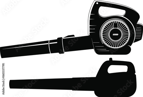 Leaf blower silhouette, garden tool, electric blower, yard equipment, landscaping device, outdoor cleaning tool, gardening machine, blower vector art, autumn leaf removal
