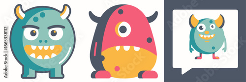Delightful cartoon monster characters ready to bring smiles to kids' projects, perfect for adding a playful touch to educational materials or storybooks