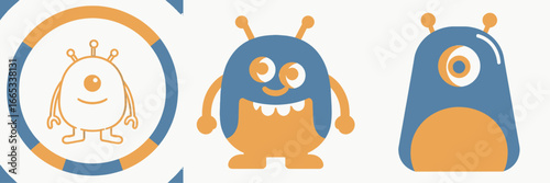 Delightful set of cartoon monsters, perfect for a playful design, offering whimsical characters for children's media or lighthearted branding solutions