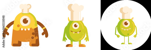 Adorable cartoon monster chefs ready to whip up some fun, perfect for kids menus, playful branding, and creative culinary projects that need a dash of whimsy