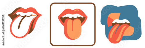 Three playful cartoon mouths with tongues sticking out, great for edgy designs, funny memes, and creative branding that demands attention and expresses individuality