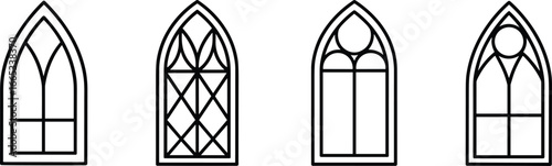 Tableau sur toile Gothic stained glass window SVG set, cathedral church silhouette clipart, religi