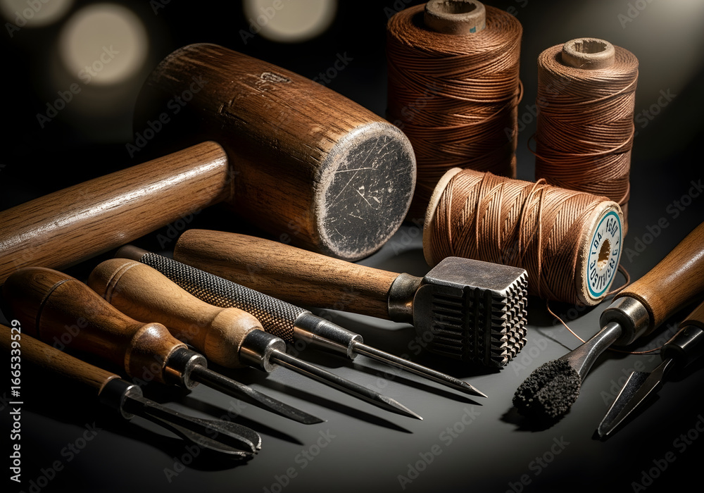 Obraz premium Variety of Woodworking Tools on a Dark Background