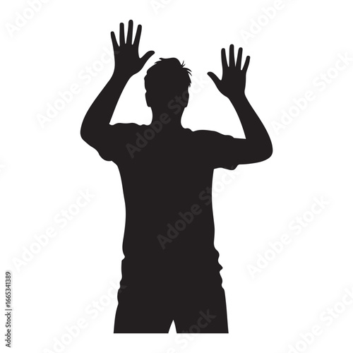 Silhouette of a man with arms raised in surrender or celebration vector