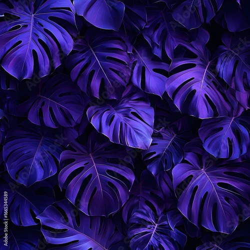 Vibrant Purple Monstera Leaves Tropical Background