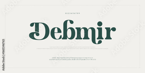 Debmir Elegant alphabet letters font and number. Classic Copper Lettering Minimal Fashion Designs. Typography fonts regular uppercase and lowercase. vector illustration