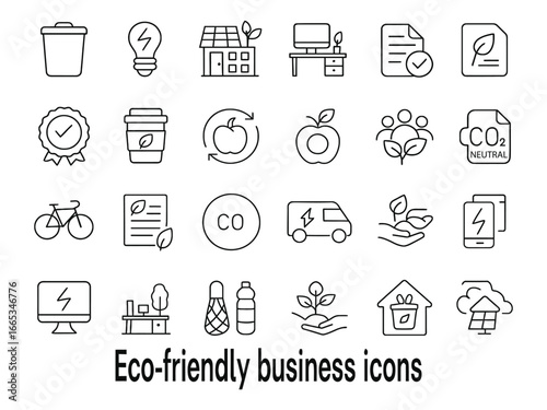 Collection of eco friendly business icons isolated on white background