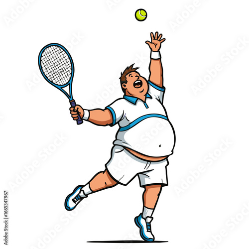 Vector illustration of Playful cartoon of a determined tennis player