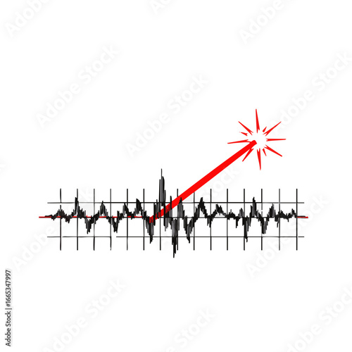 Vector illustration of Seismograph Needle Dramatically Spiking During an Earthquake