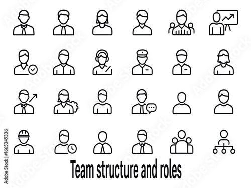 Team structure and roles icons isolated on white background