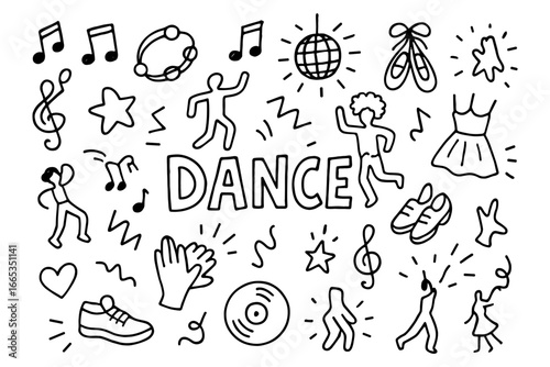 Fun dance doodles: music, movement, and energy in simple black and white line art