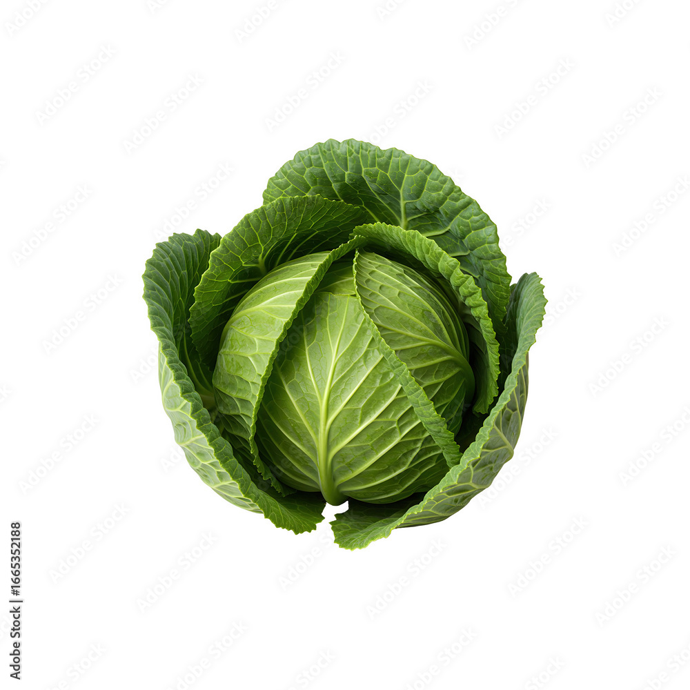 Obraz premium Whole Green Cabbage Isolated on White Background – Fesh Organic Vegetable for Healthy Diet and Recipes