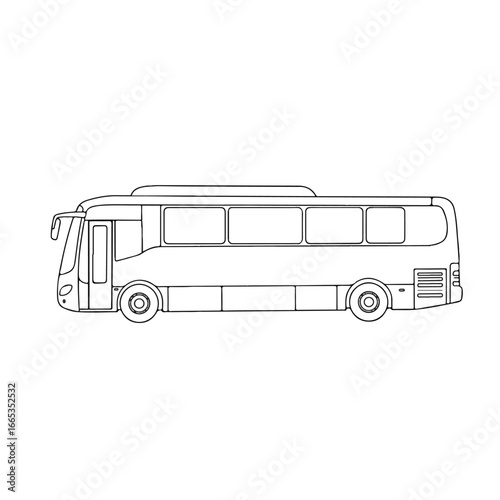 A minimalist vector illustration featuring a simple black outline of a modern passenger bus, depicted in a clean, graphic style, perfect for contemporary transportation concepts.