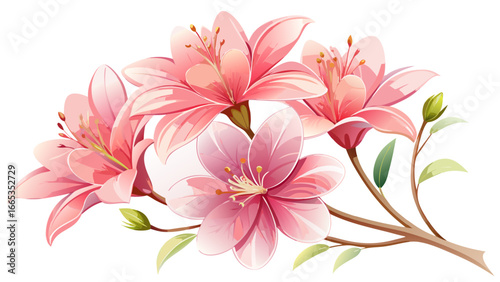 Delicate pink Krachiew flowers rest on clean white background, fragile blossoms glowing softly, timeless simplicity whispers beauty, eternal nature inspires harmony, quiet vision radiates serenity, pe