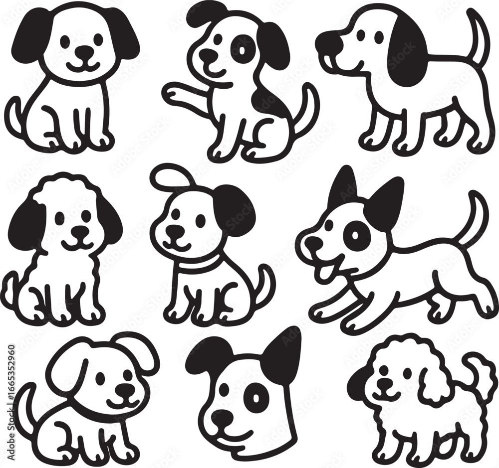 Fototapeta premium Abstract geometric shape with vibrant color accents of Cartoon dog or puppy characters
