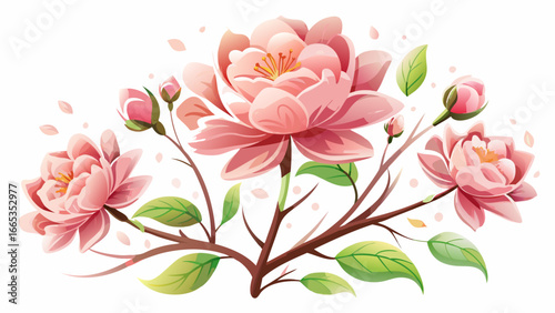 Delicate pink Krachiew flowers rest on clean white background, fragile blossoms glowing softly, timeless simplicity whispers beauty, eternal nature inspires harmony, quiet vision radiates serenity, pe