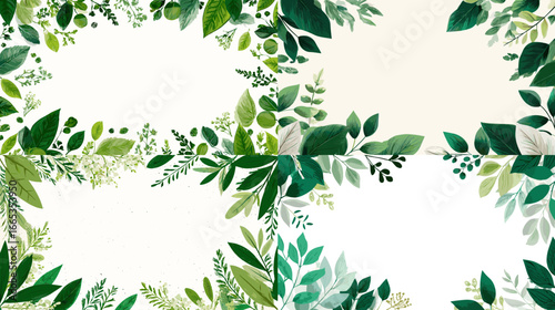 Elegant watercolor botanical frames with lush green leaves and foliage. Perfect for invitations, wedding cards, posters, branding, and nature-themed designs.