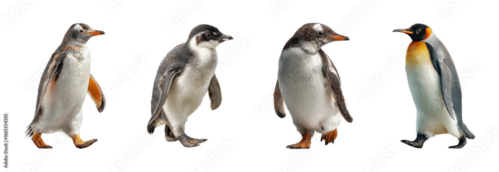 Naklejka premium Penguins walking in natural habitat wildlife arctic environment PNG set, cut out, isolated on transparent background