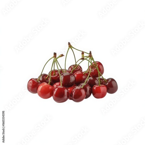 Deep red cherries with green stems fruit dark red