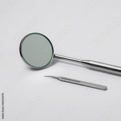 Dental mirror and tweezers examination medical instruments