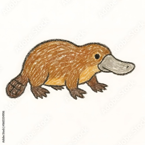 오리너구리, 크레용 아트 일러스트, jpeg (Platypus, crayon art Illustration, jpeg)