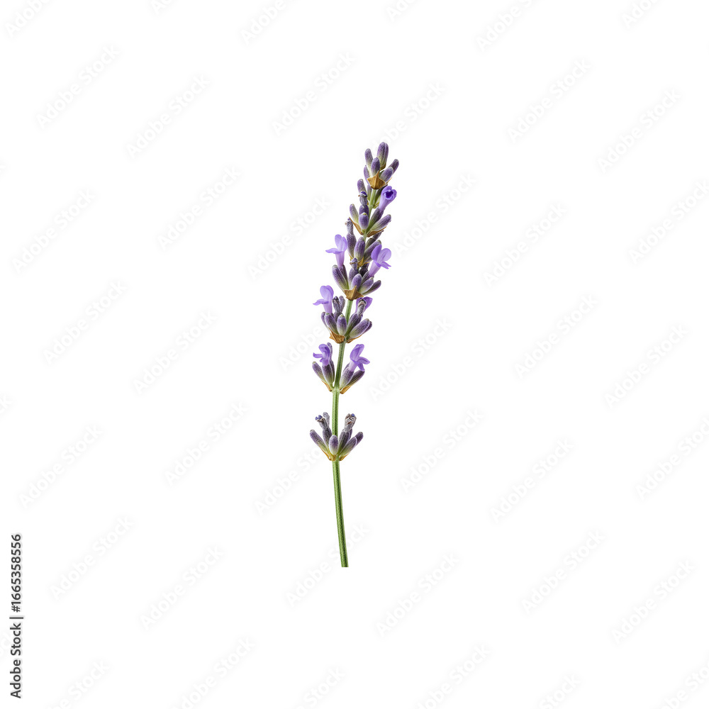 Obraz premium Elegant lavender flower stem isolated on white backgound, fragrant floral plant nature decoration concep