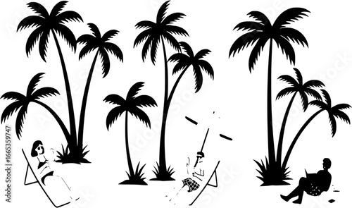 Chilling Under Palm Trees Vector Set

