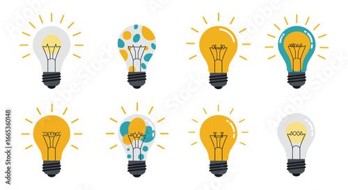 Collection of colorful light bulbs with creative designs and patterns