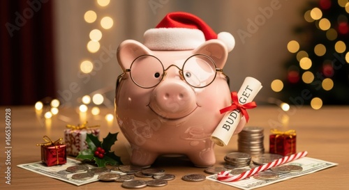 Cute Piggy Bank Christmas Budgeting Planning Holidays Saving Money