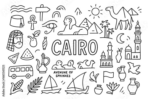 Cairo doodle: iconic symbols and landmarks in playful linear art