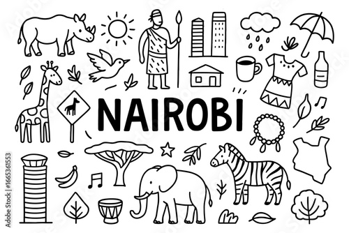 Nairobi doodles: african wildlife and cultural icons in black and white