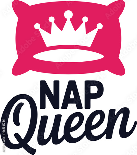 Nap Queen Typography Design with Pillow and Crown for Sleep and Relaxation Enthusiasts